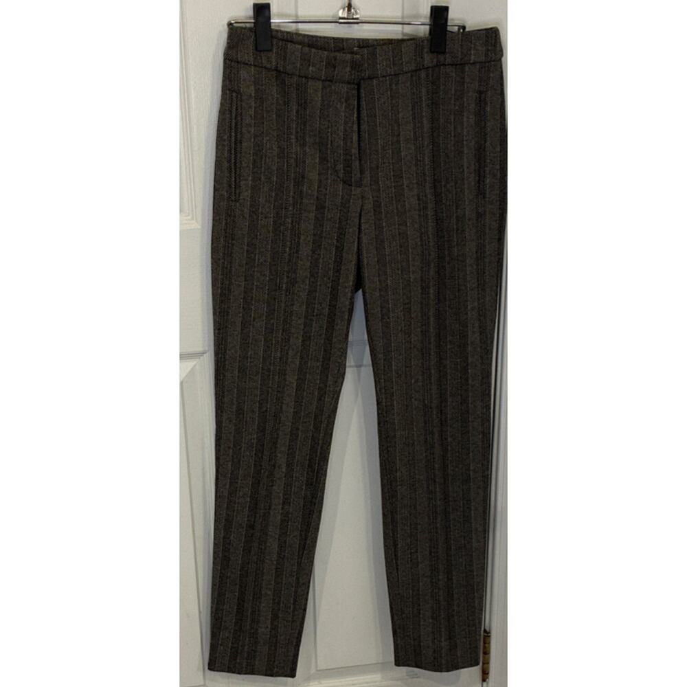 Derek Lam Gray Striped Women's Flat Front Straight Leg Pants Herringbone EU 36